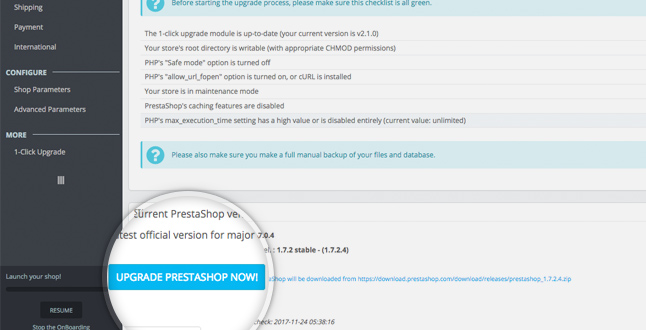 PrestaShop 1-Click Upgrade Modül ile Sürüm Yükseltme